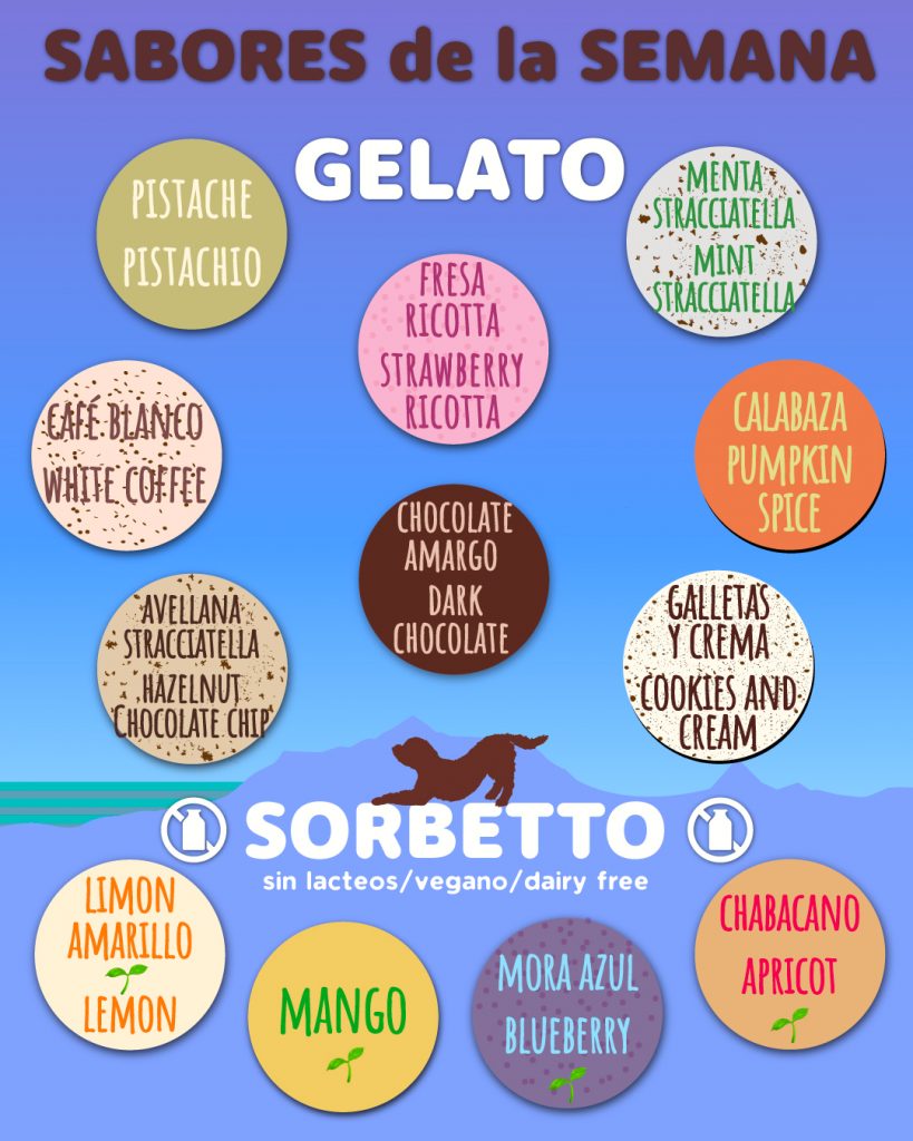 Sabores, sabores de la semana, gelato, sorbetto, flavors of the week